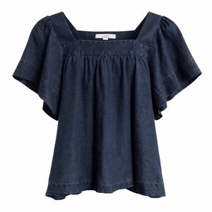 LOFT Women’s Small Navy Blue Short Sleeve Square Neck Blouse Lightweight